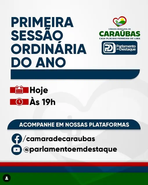 Câmara de Caraúbas realiza primeira Sessão Ordinária do ano nesta noite às 19h